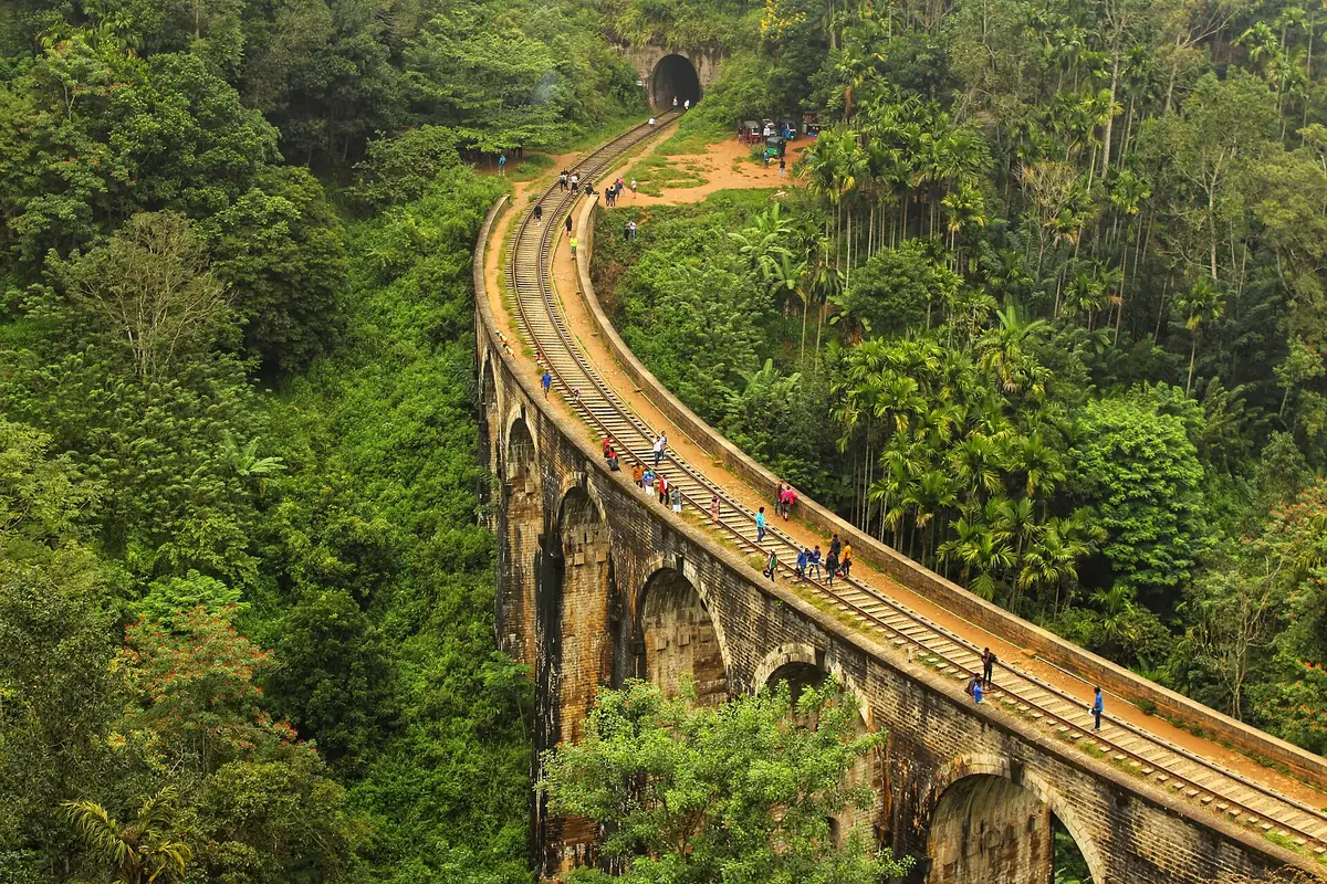The Nine Arches Bridge curving through the jungle near Ella